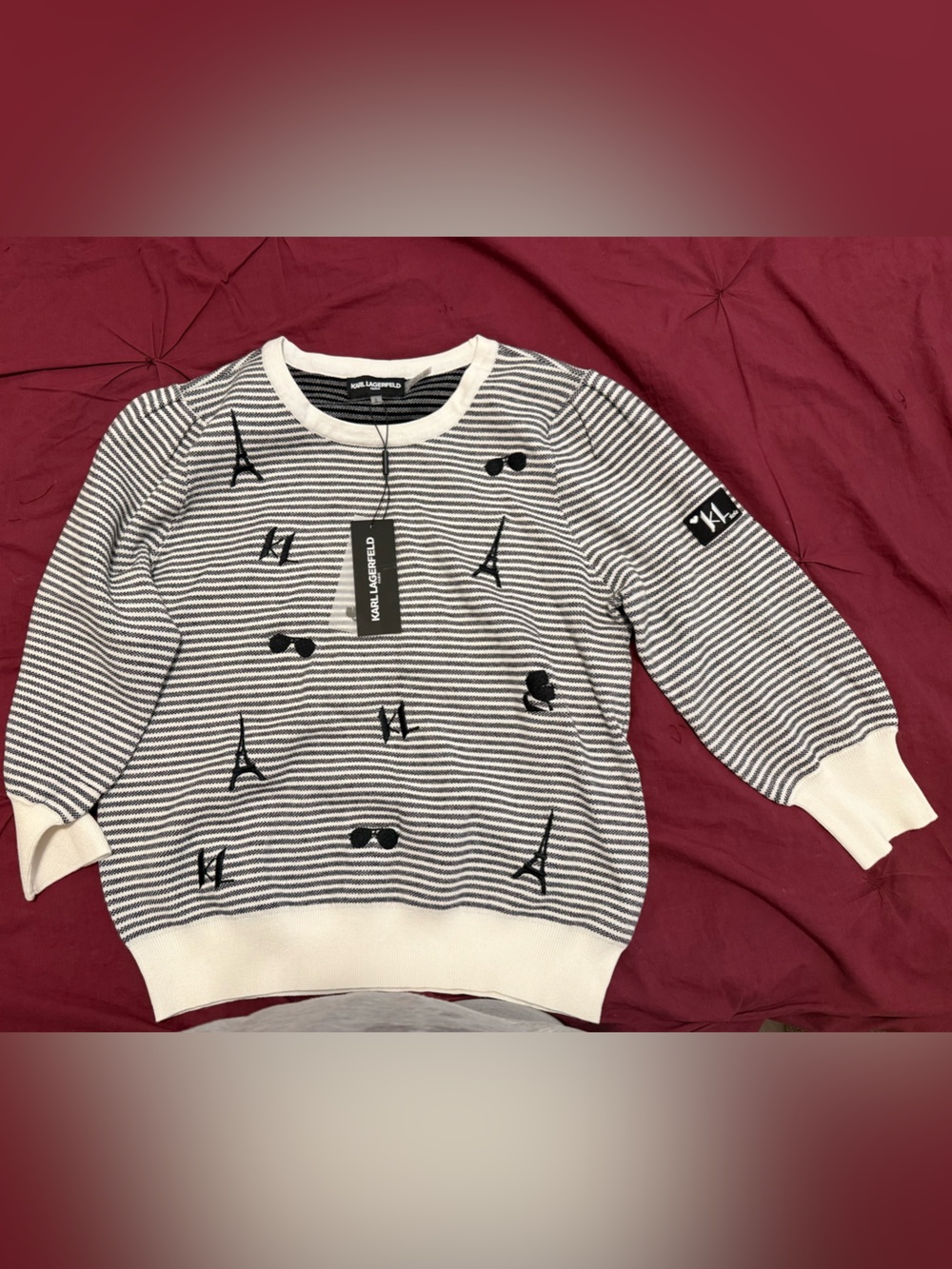 Karl Lagerfeld Black & White Striped Crewneck Sweater